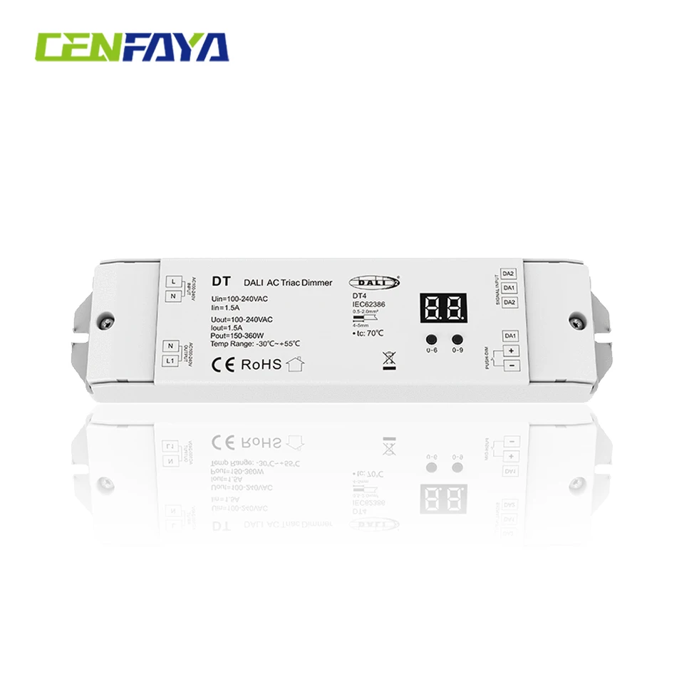 Cenfaya AC triac dali dimmer dt4 s push Swich Digital Display Funkcia DALI2 pre AC 110V 220V 230V Stlmiteľné LED žiarovky LED