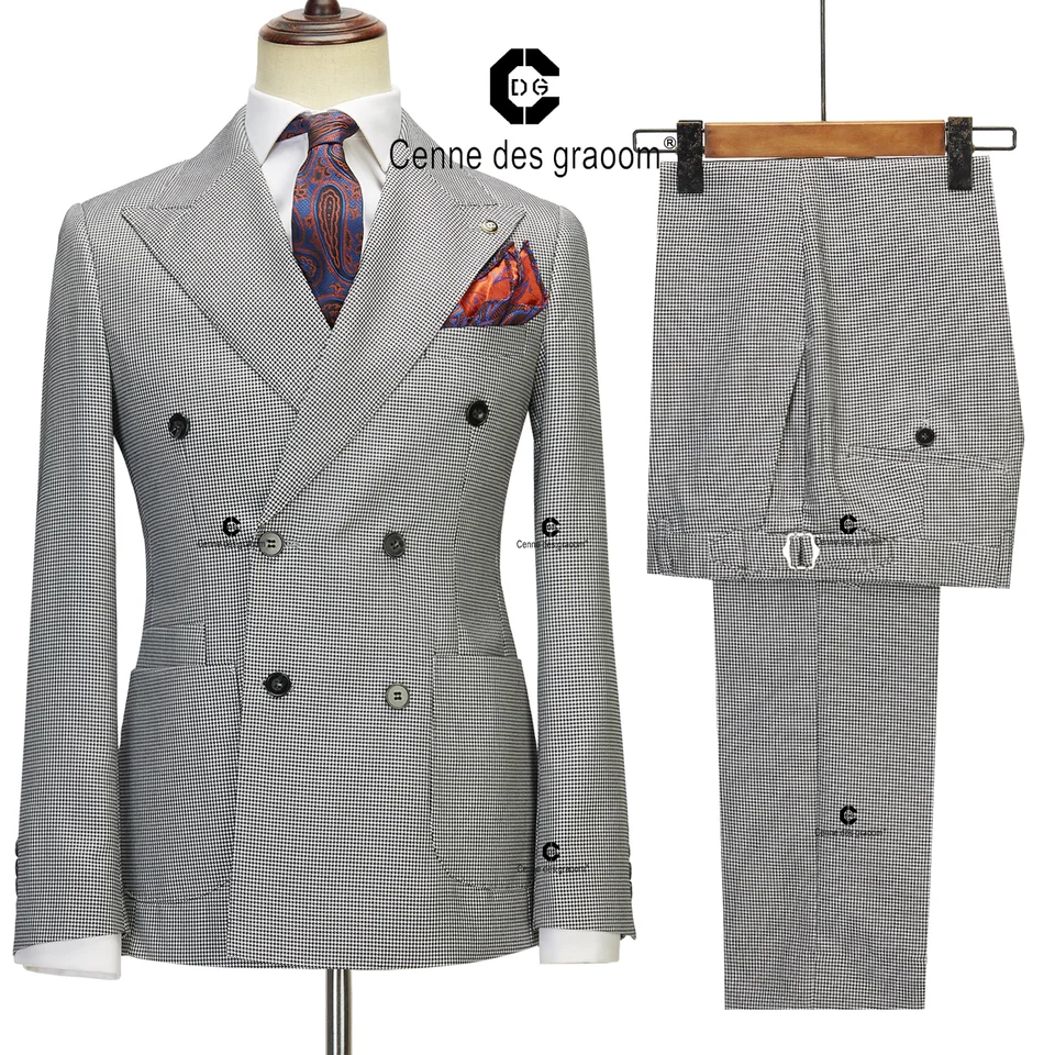 Cenne des Graoom Nové elegantné obleky pre mužov s dvojitým dojčeným 6 gombíkom a nohavicami 2 PCS SET Slim Fit Classic Business Formal