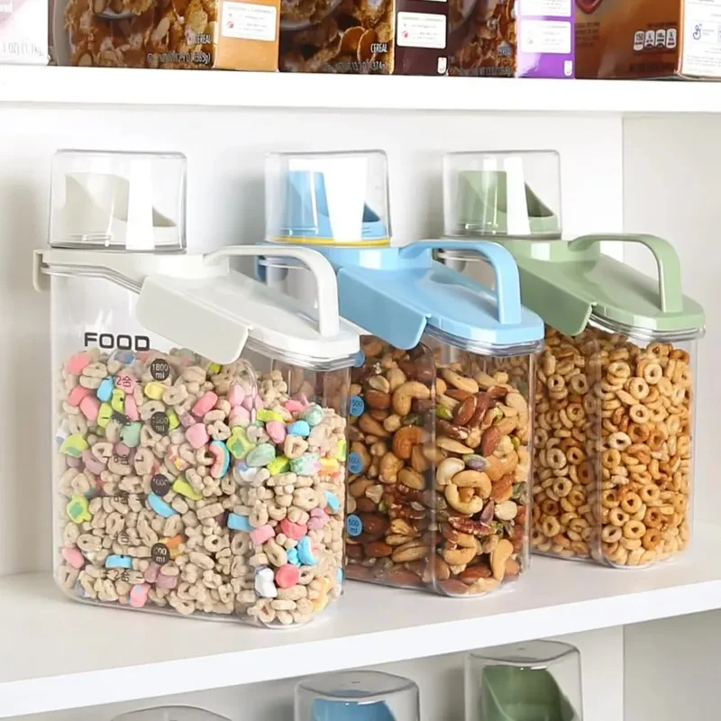 Cereálne nádoby Storage, 51fl.oz/1,5 l Kompaktné kryštály suchých skladovacích nádob na ukladanie potravín s odmerným šálkou na vylievanie výtoku