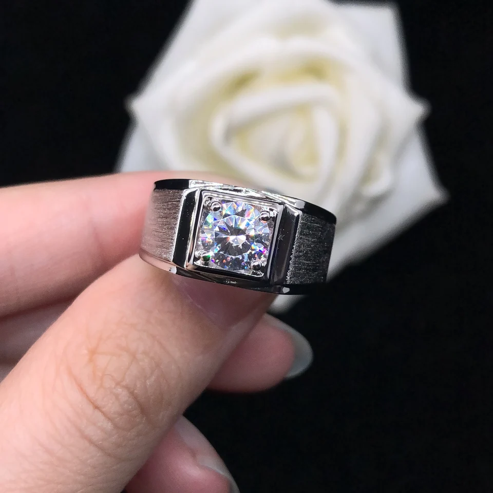 Certifikovaný pevný 18k biele zlato AU750 Mužský prsteň 1ct Moissanite Diamond Pánsky snubný prsteň Láska sľub šperky darček pre manžela