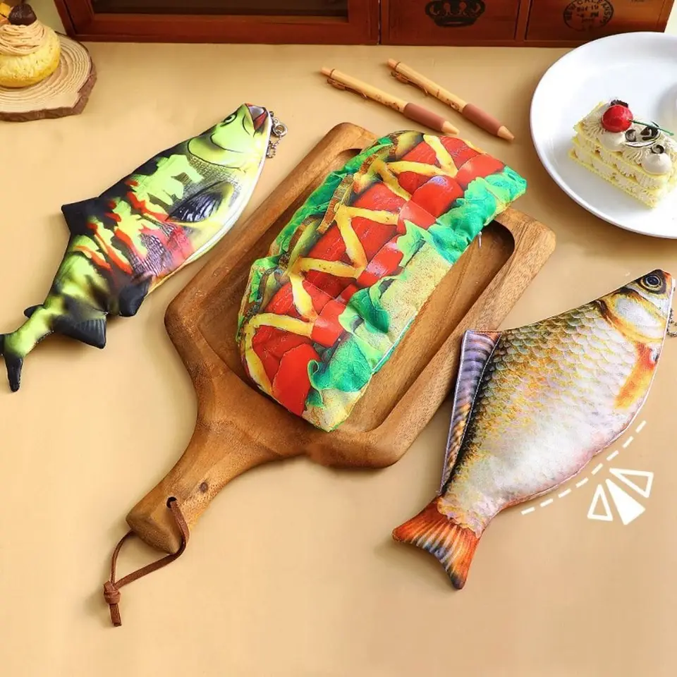 Ceruzka Creatus Creative Fish Thare Pen Taška roztomilý dizajn simulovaný rybia pizza ceruzka nulovo vtipná kancelárska úložná taška