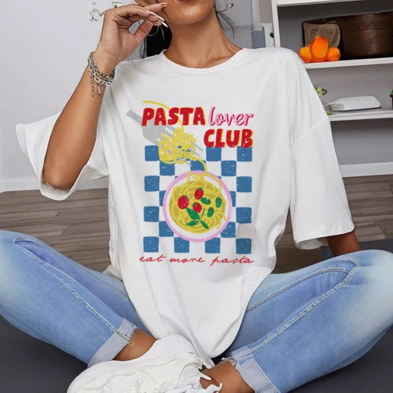 Cesta Lover Club Vintage Tričká pre ženy roztomilé talianske jedlo Tričko voľné grafické odpaliská s krátkym rukávom Trendové retro estetické top