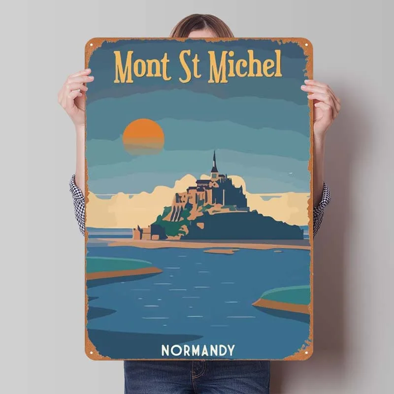 Cestovanie do Mont St Michel Metal Sign Plagát Vintage Tinplate Znak pre nástenné umenie dekorácie Domáce dekorácie Herná miestnosť dekorácia