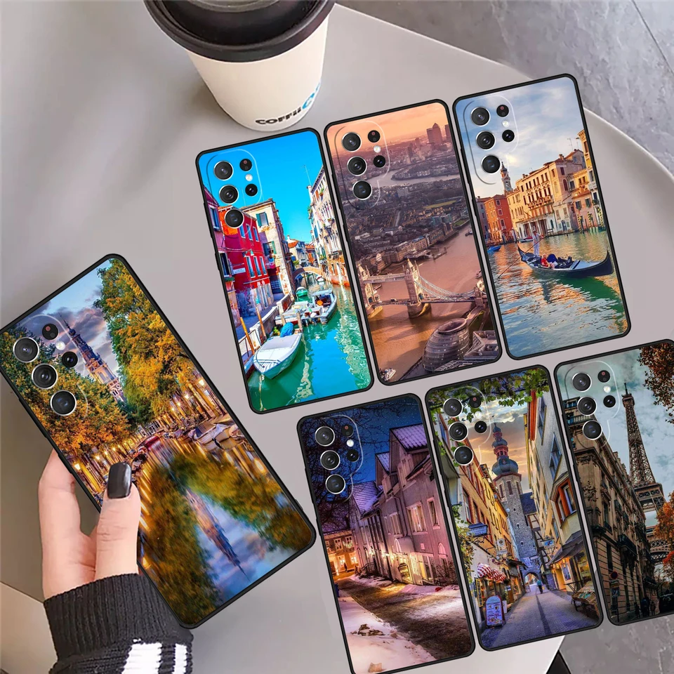 Cestovná krajina Taliansko Francúzsko London Pase Case pre Samsung S24 Ultra 23 S22 Plus S21fe Lite S20 S9 S10 Poznámka 10 Pro 20
