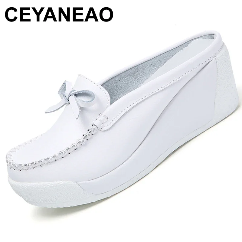 Ceyaneaonew ženské platformy Platforma Patter Patters Patters Flats Priedubné kožené príležitostné topánky Slipte Pohodlné motýľové sestry