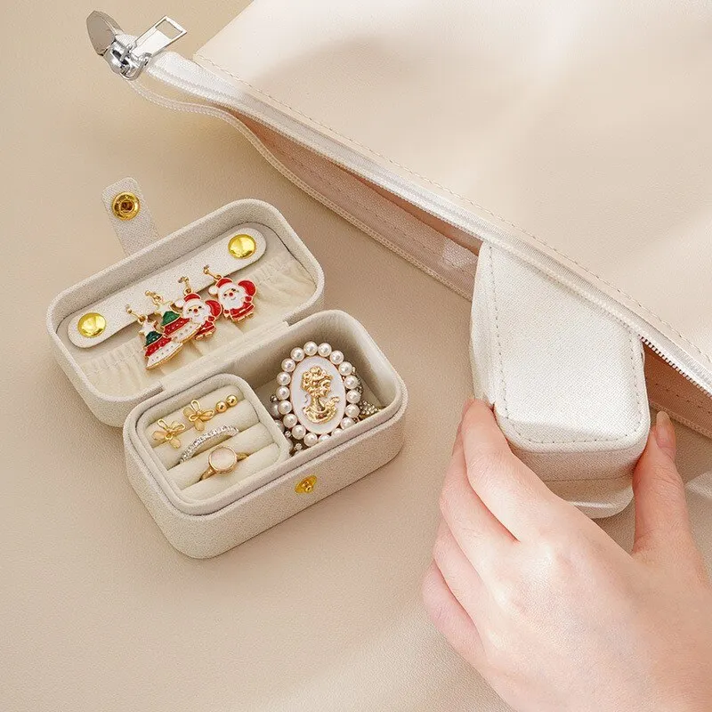 Cezhraničný horúci nový mini malý PU šperky cestovné prenosné náušnice prsteň náhrdelník Snap Jewelry Box