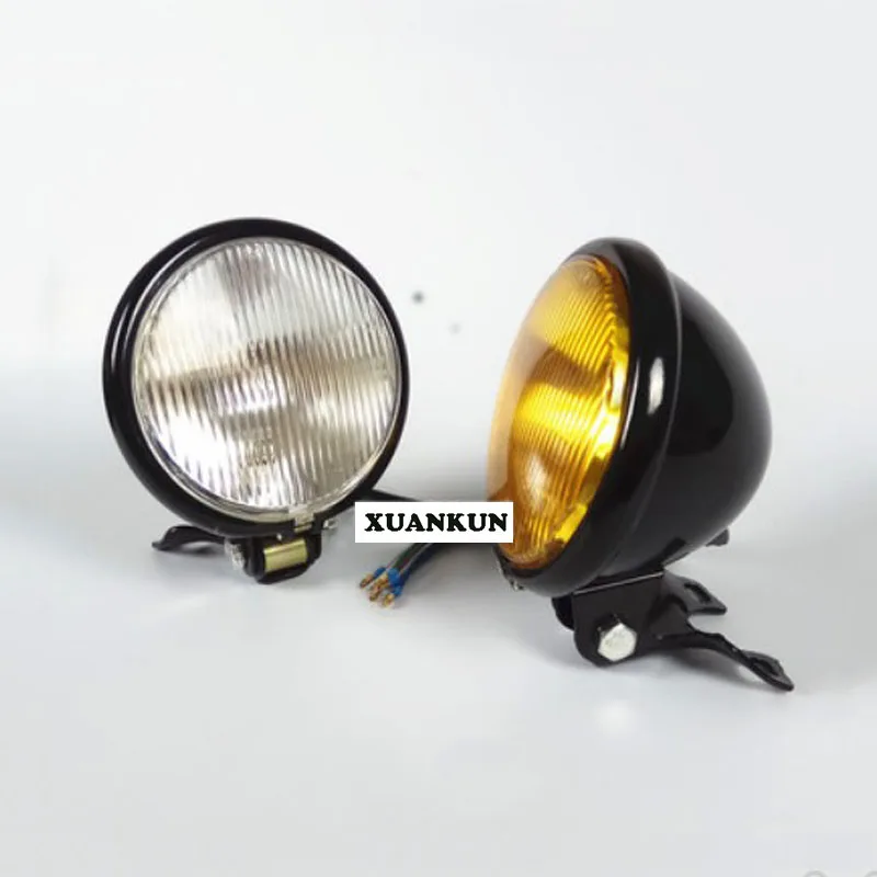 CG125 Motocykel retro svetlomet upravený svetlomet Čierny kovový škrupina žltý sklenený retro svetlomet Vzdialenosť