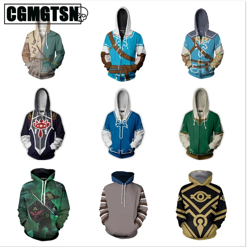 CGMGTSN Game Zeldas 3D tlačená zipsová mikina cosplay kostýmový sveter cast coat halloween ulica anime bunda pre mužov