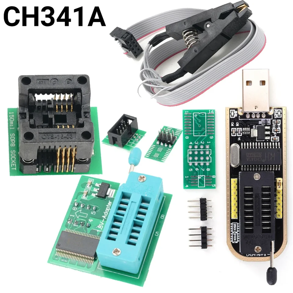 CH341A Programátor kompletná súprava SOIC8 Adaptér 24 25 Series CH341A Flash BIOS USB Programátorový modul pre EEPROM 24CXX/25CXX/93CXX