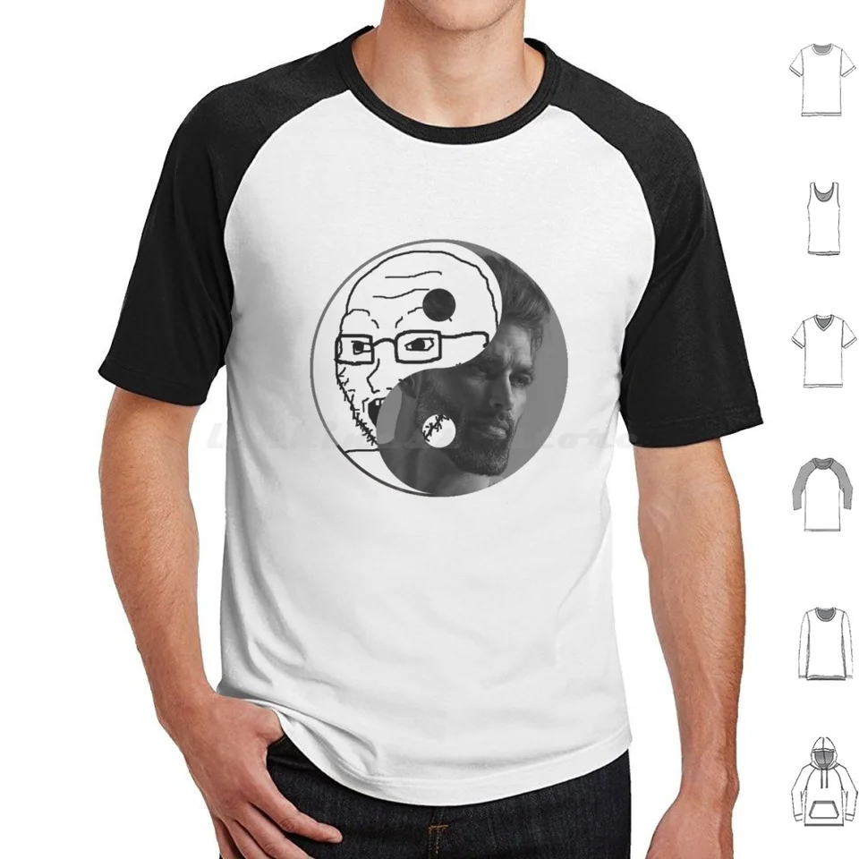 Chad yin yang wojak sójový chlapec Cringe Doomer Zoomer T košeľa bavlnená muži DIY tlač Reddit 4chan Soyjak Soyjack meme Trump