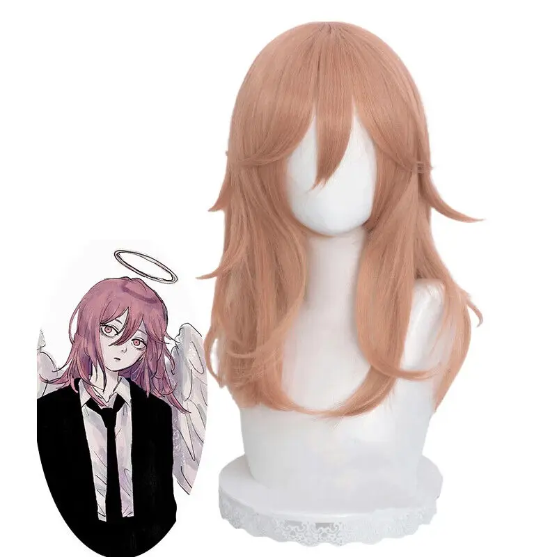 Chainsaw Man Angel Devil Cosplay parochňa 50 cm dlhé oranžové ružové vlasové parochne s ranami