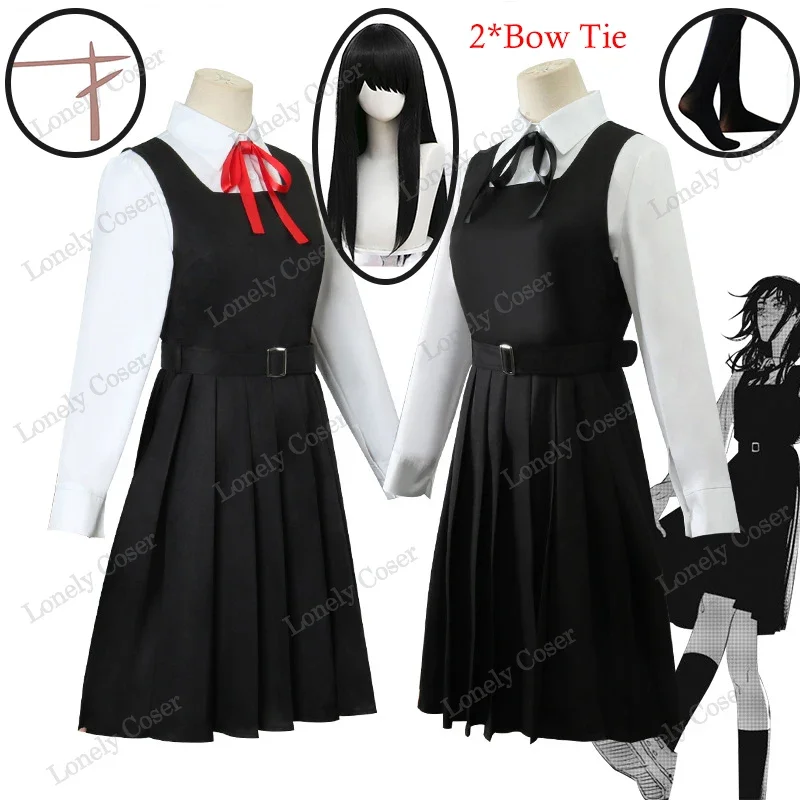 Chainsaw Man Season 2 Asa Mitaka Cosplay kostým anime parochňa parochňa čierne šaty tetovanie nálepky ponožky vojna Devil High School JK Uniform RX4