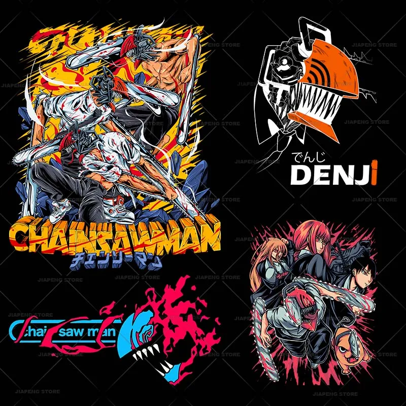 Chainsaw Man železo na záplatách na oblečenie Horúce anime prenos tepla vinyl na odevné tričko dekorácie horúce tepelné nálepky DIY
