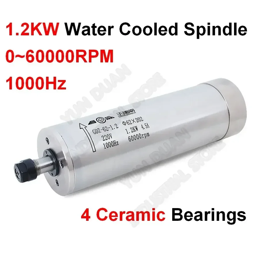 Changsheng 60000RPM 1,2KW 62 mm 1000Hz ER11 Vodný vretená motor 220V AC CNC gravírovací stroj Router Woodworking