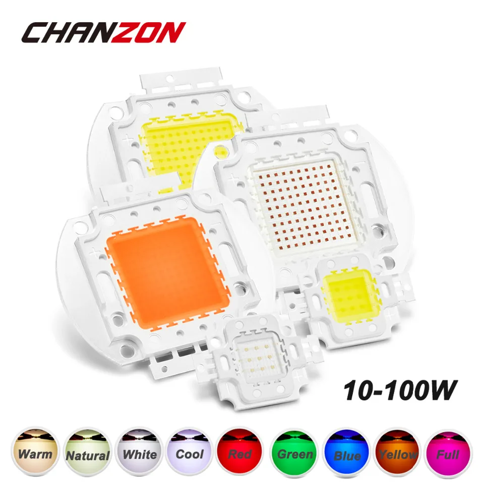 Chanzon 1pc High -Power LED čip 10W 20W 30W 50W 100W Warm Natural Cold White White Red Green Blue Yellow RGB 440nm 660nm Full Spectrum