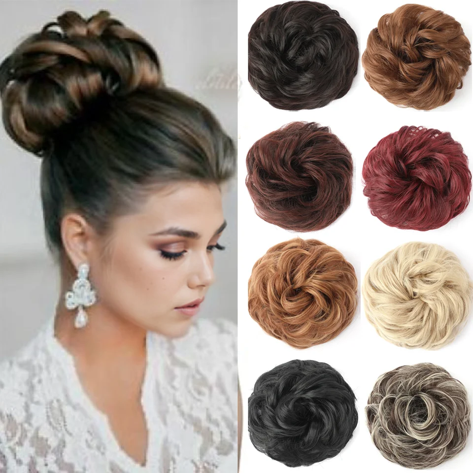 Chaotický kus vlasov Bucha vlnité kučeravé scrunchy syntetické chignon cytail predlžovanie vlasov silné updo účesy pre ženy