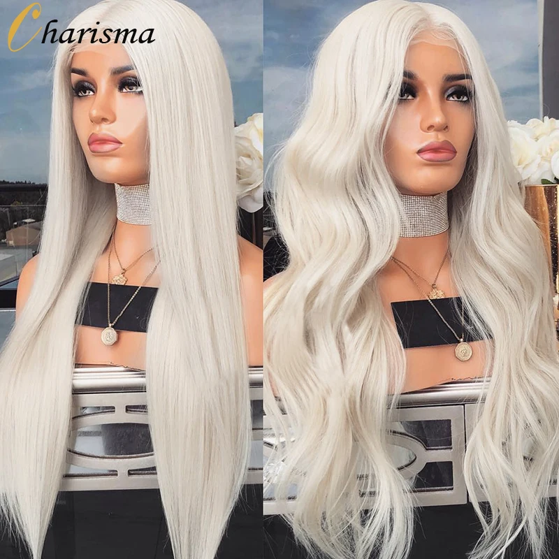 Charizma syntetická čipka predná parochňa s dlhými vlasmi Blondínka Blondínka odolná voči tepelne vlákniny prírodné vlasové čipky Parochne pre ženy pre ženy Cosplay Parochne