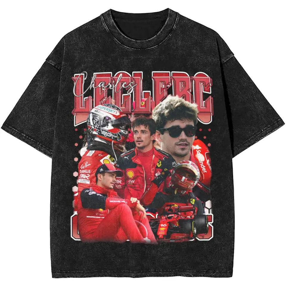 Charles Leclerc Bootleg Racing Washed T tričká Streetwear Hip Hop Vintage Trik