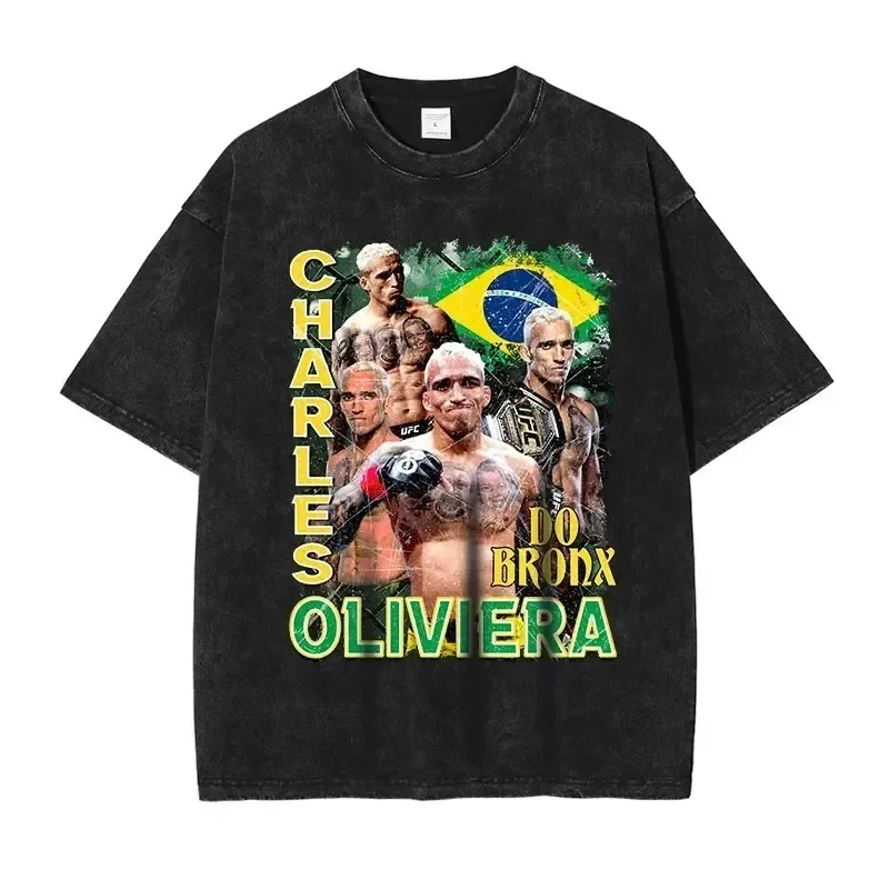 Charles Oliviera T tričko UFC Fighting Champion Vintage Wased s krátkym rukávom Nadmerné tričko Harajuku mikiny