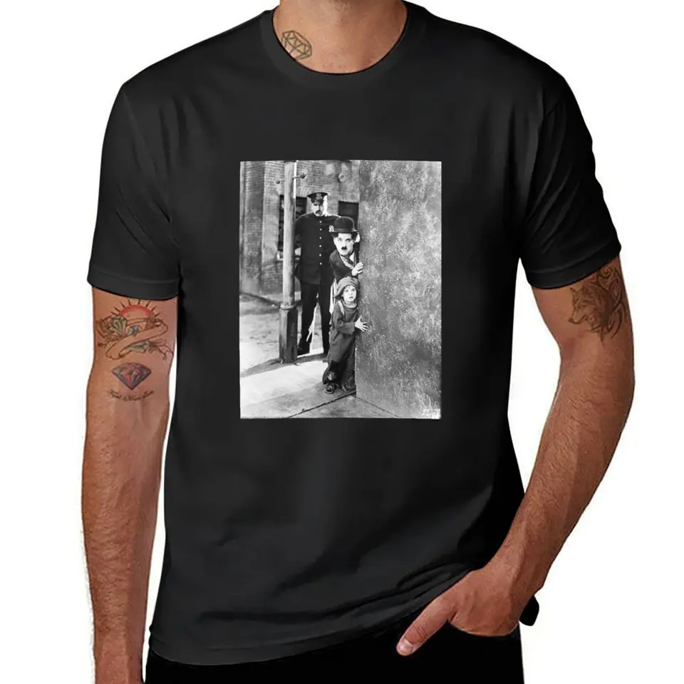 Charlie Chaplin -Kid Tričko Plain Kórejská módna nadmerná tričká muži