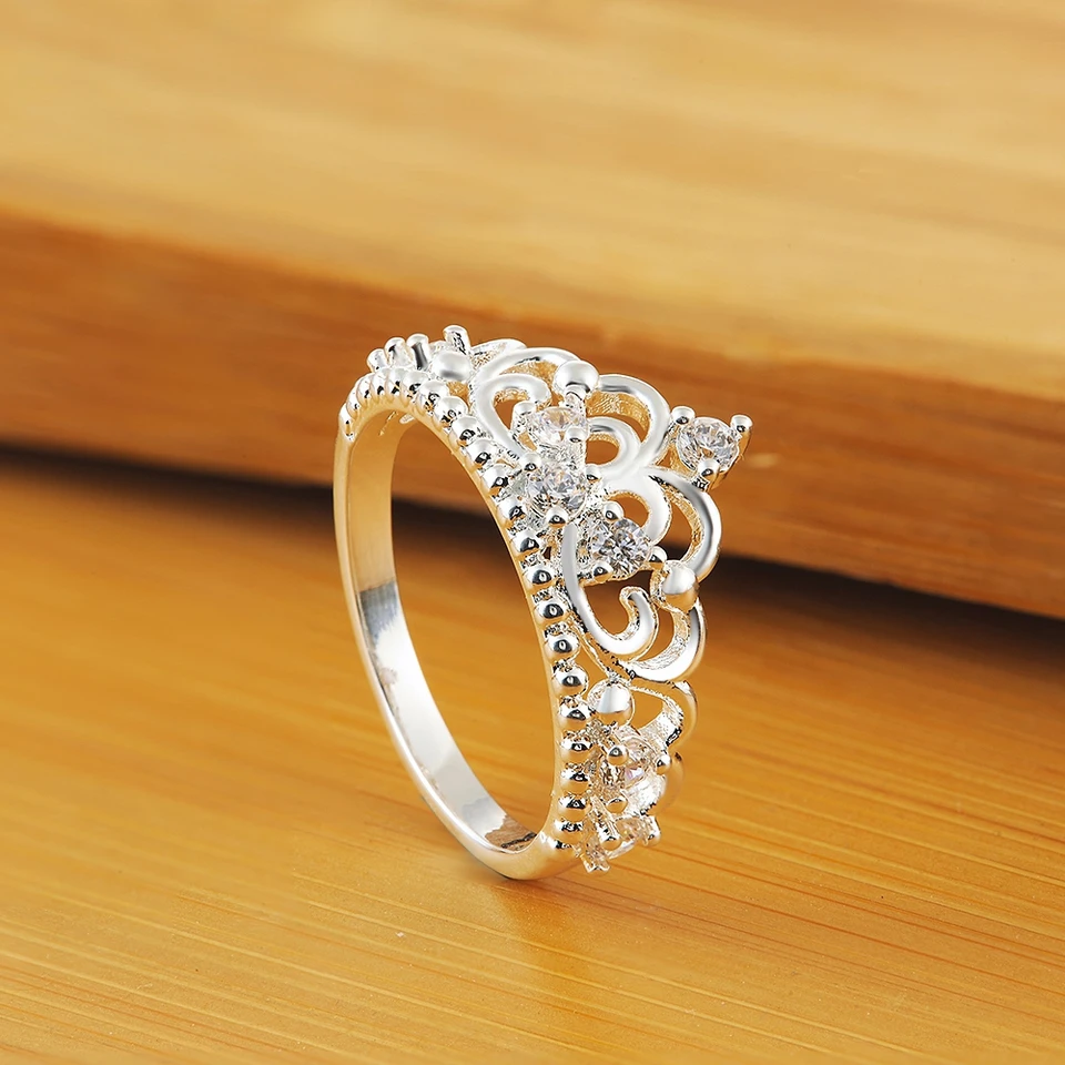 Charm 925 Sterling Silver Rings for Women Crystal Crown Veľkosť 7 8 módne večierky vianočné darčeky zásnubné svadobné šperky