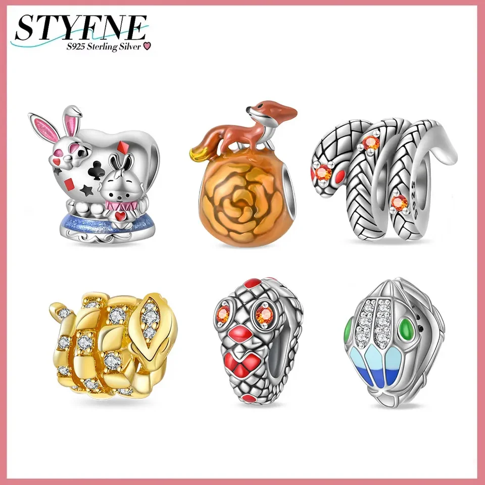 Charm Sterling Silver 925 Pet Series Retro Gold Rok hada hadí hlava korálkový náramok DIY Šperky doplnky