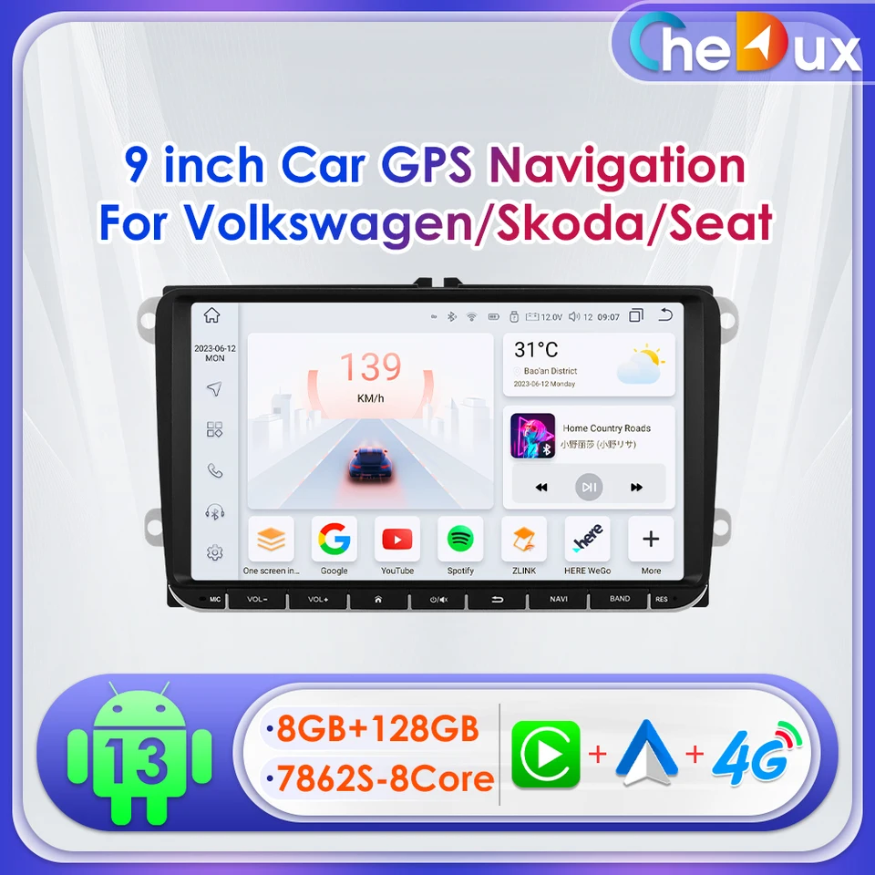 Chedux 9inch Android Auto Car Radio pre Volkswagen Golf 6 5 Polo Passat B5 Skoda Amarok Sedadlo Tiguan Touran Navi RDS DSP CarPlay