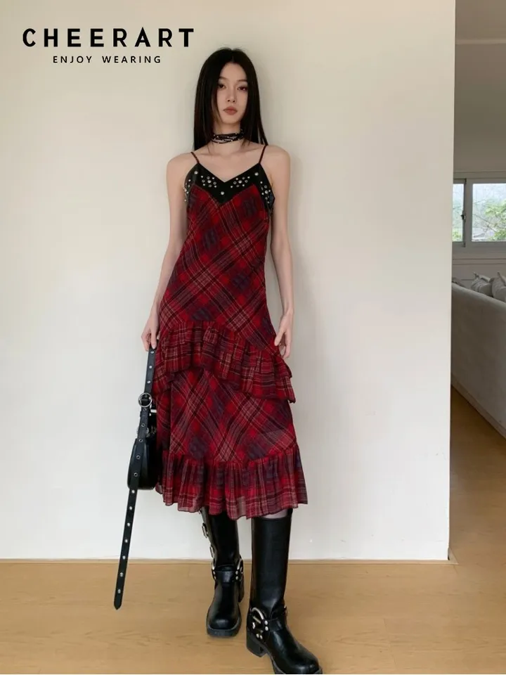 Cheerart vintage červené backless voláre dlhé šaty pre ženy letné v krku Ninet line šaty vysoké módne oblečenie