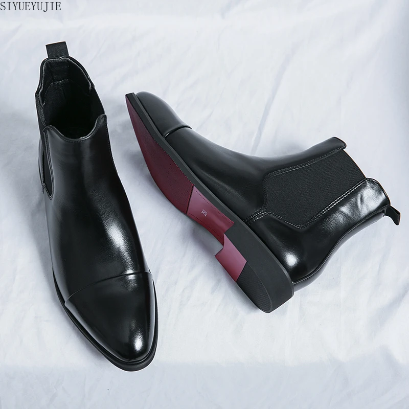 Chelsea topánky pre mužov Red Sole Pu Ankle Business Round Toe Slip-On Pánske topánky Zadarmo Doprava Veľkosť 38-46 Men topánky bojové topánky