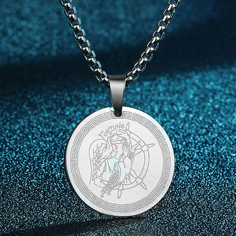 Chengxun Roman Goddess of Luck - Fortuna prívesok Náhrdelník Ženy Muži z nehrdzavejúcej ocele Staroveká grécky Tyche Amulet Charm Char