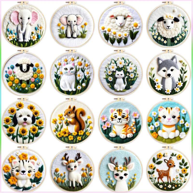 Chenistory DIY Wool Felting Painting s rámom Animal Elephant Tiger Wool Needlo plstená súprava vyšíva