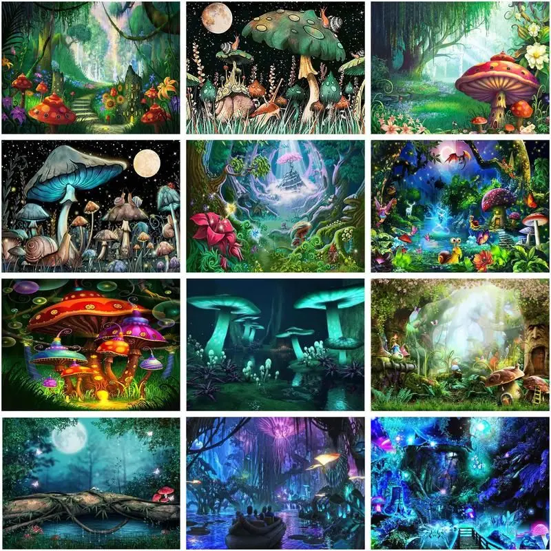 Chenistory maľba podľa čísel Magic Forest Landscape DIY DIY pre dospelých akrylové dekor sfarbenie podľa čísel Abstrakt huby