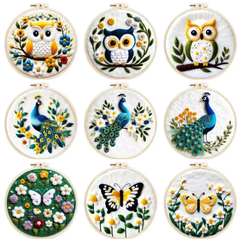 Chenistory Wool Felting Painting Kit sovy, Páv, vyšívací diaľkový mater