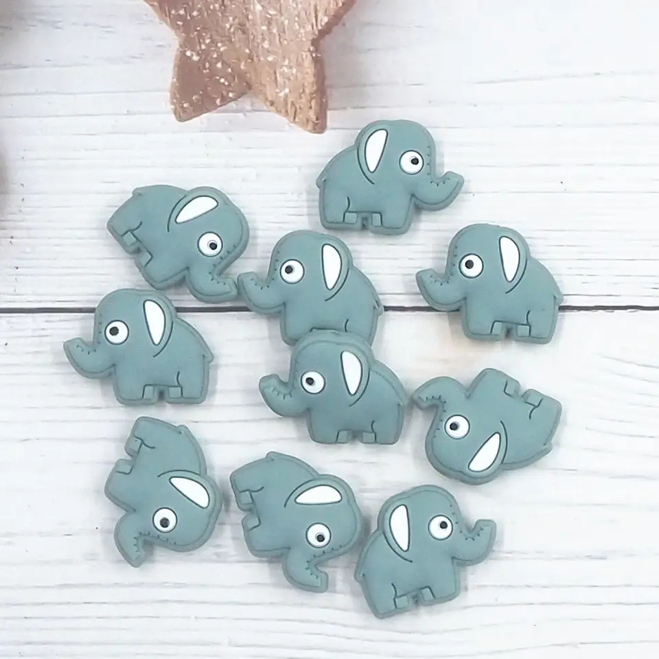 Chenkai 50ks slonové ohniskové korálky Silikónové kúzla na výrobu pero výrobky na postavy pre korálky pre pero Pen Baby Pacifer Fummy Reťazce reťazí