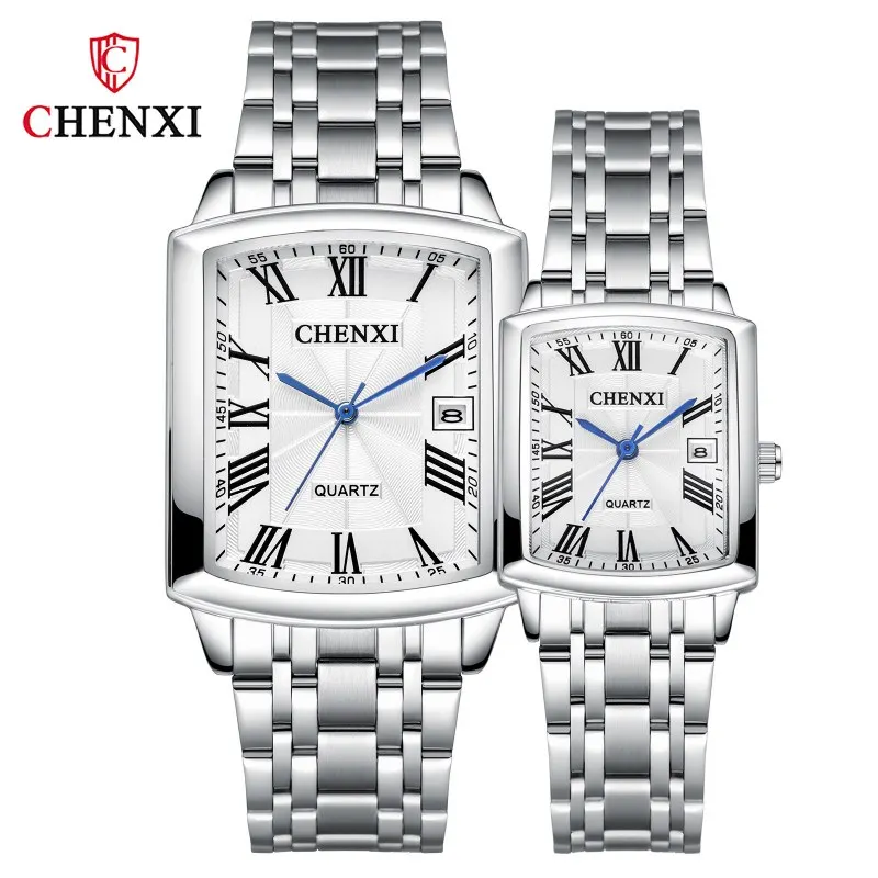 Chenxi 079a módny pár Quartz hodinky Simple Calendar Neprestraďovaná z nehrdzavejúcej ocele Luminous Casy Castwatch Dámske hodinky