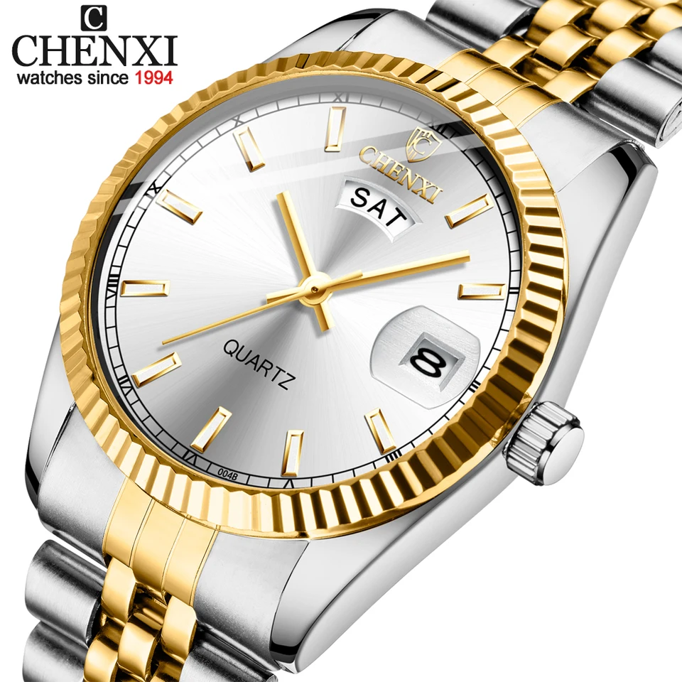 Chenxi Quartz Watch for Men Strieborná kapela Nepremokavé náramky z nehrdzavejúcej ocele Classic Fashion Business Pánske hodinky