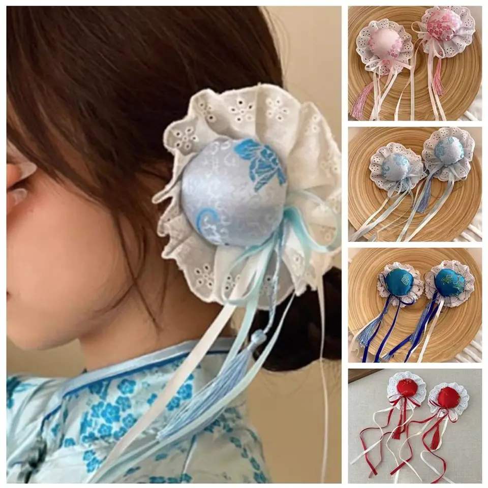 Cheongsam Headdress Chun-Li klipová klipová klipka Lace Bow Cosplay pokrývky hlavy klipky na vlasy
