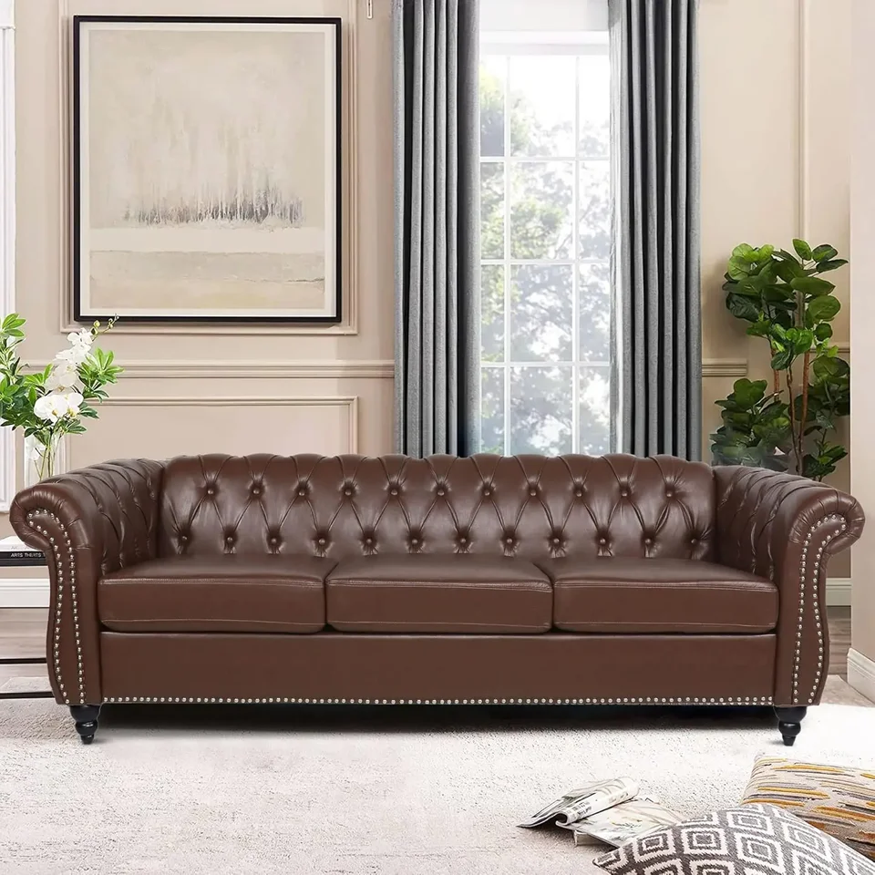 Chesterfield Sofa Classic Chumled Chalsteed Leather Goup Moderný 3 -sedačný pohonný nábytok s všívaným chrbtom do obývacej izby