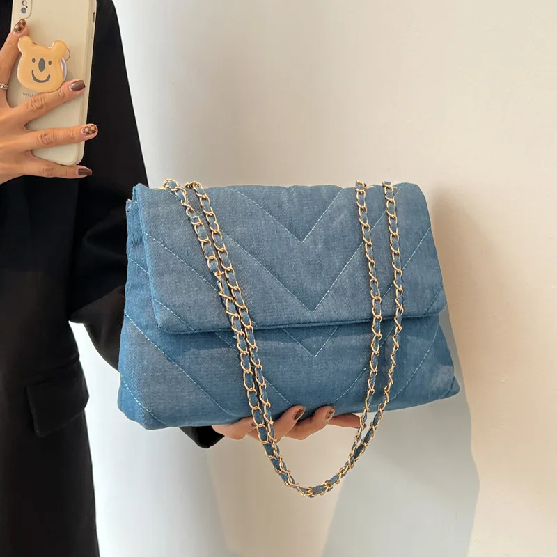 Chevron rameno tašky pre ženy džínsové modré vintage tašky Messenger vrecká na veľkú kapacitu Štúdium Street tote tašky a kabelky