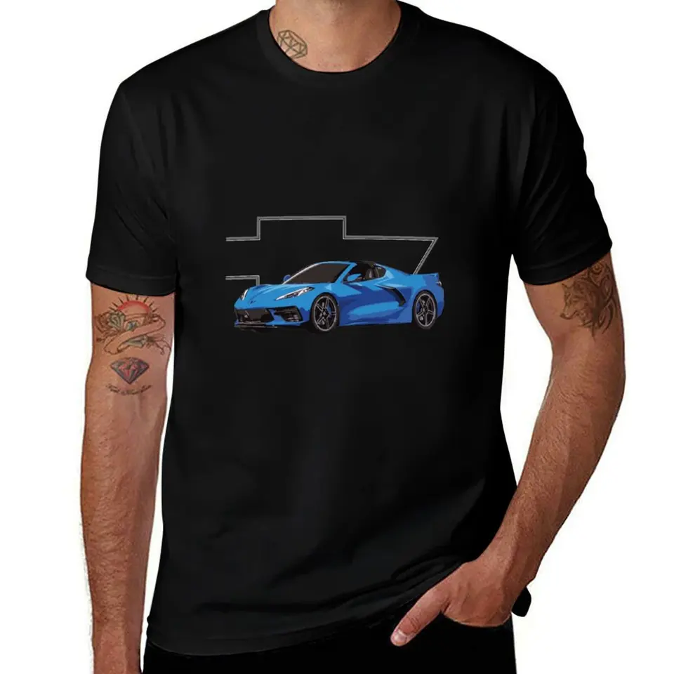 Chevy Corvette C8 T-shirtc8 Rapid Blue Vette T-shirch_by Cowtowncowboygaming_ Tričko Louboutins Móda