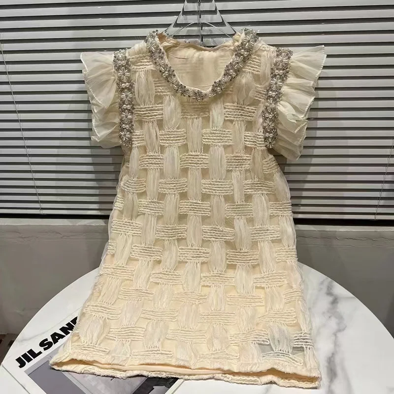 Chic Designer Summer Flying Ruckve Mini šaty Luxusné ženy Diamanty korálky