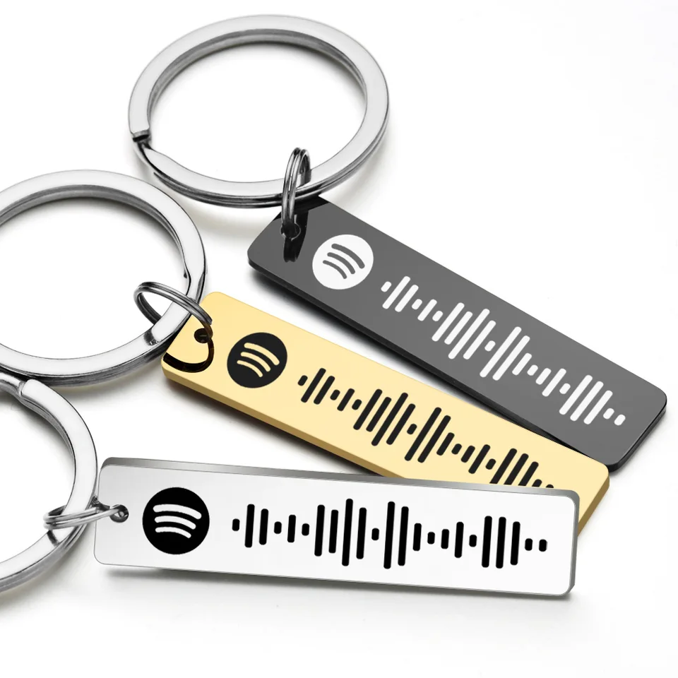 Chic Personalized Spotify Kód Keychain Engravované meno pieseň Hudba Keyring Scanable Song Key Ring Ring Chain Darček pre Lover P040
