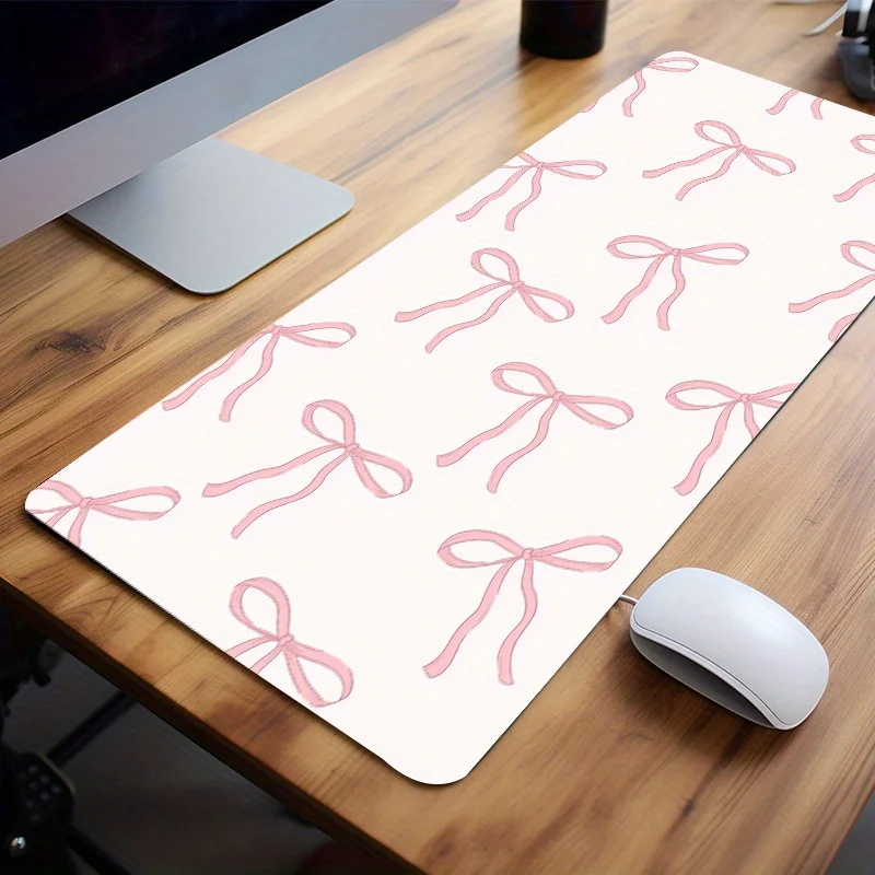 Chic Pink Bow Large Gaming Mouse Pad - nekĺzanie, estetický stôl pre kancelársku a domácu dekoráciu - perfektný darček k narodeninám pre ženy a