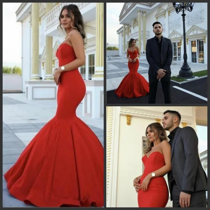 Chic Red Mermaid Svadobné šaty pre ženy saténové zlatíčko bezplatné svadobné svadobné večerné šaty s vlakom Vestidos de Novia