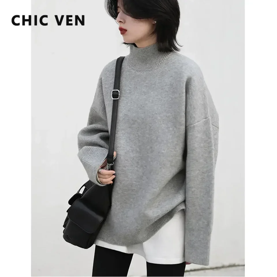 Chic Ven Dámsky sveter Solid Turtleneck Loose Pullover Dámske zimné svetre hrubé teplé ženy topy ženský kabát Jeseň 2022