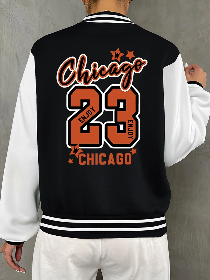 Chicago Star 23 Užite si dizajn ženský baseball dres voľný náhodný bunda Street Fleece American Jackets Gompeting Women