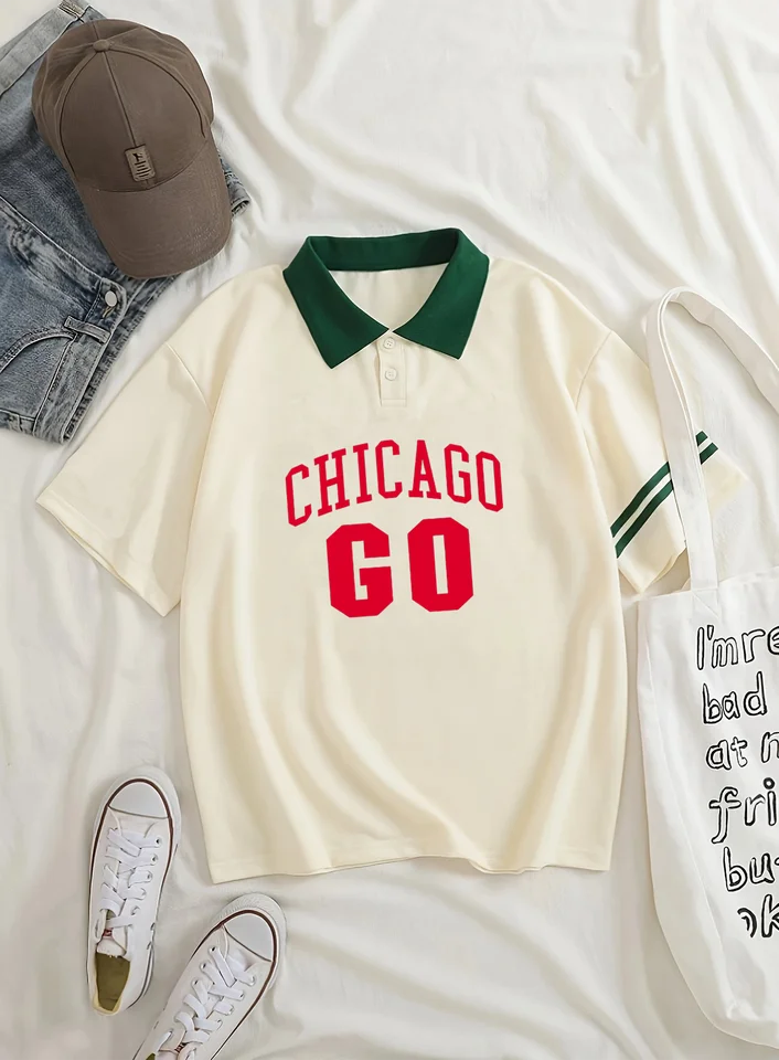 Chicago tlač Pattern Dámske pólo obojok Príležitostne módne a moderné leto dámske