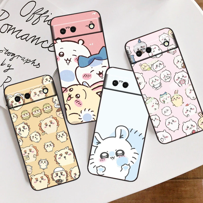 Chiikawa anime roztomilý pre Google Pixel 9 8 7a 7 6a 6 5a 5 4 4a xl 5G Čierny kremíkový šokpropproof fonda puzdro