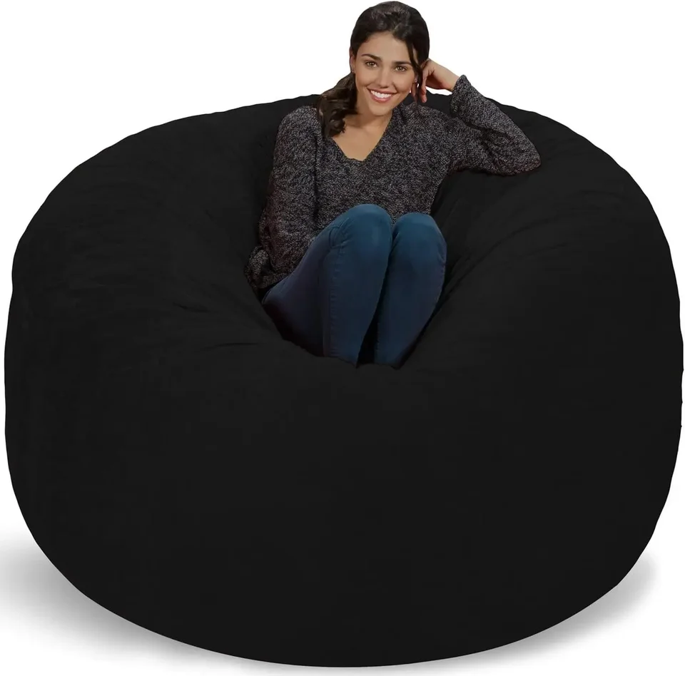 Chill Sack Bean Bag Stolička: Obrie 6 'pamäťový penový nábytok Bean Bag - veľká pohovka s mäkkým krytom mikro vlákien, čierna chlpatá