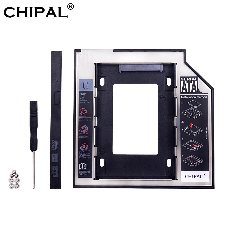Chipal Aluminíd LED LED 2. HDD CADDY 9,5 mm 12,7 mm SATA 3.0 2,5 '' SSD CASE HD HD KORSKA PREPOSTRENIA PRE NAPLATÍ DVD DVD ROM CD-ROM